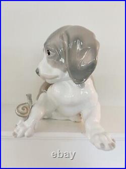 Vintage Lladro Porcelain Figure #1139 Beagle Puppy Dog With Snail On Paw
