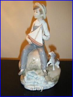 Vintage Lladro Porcelain Figure Sea Fever 5166 Retired Boy Sail Boat Dog #13