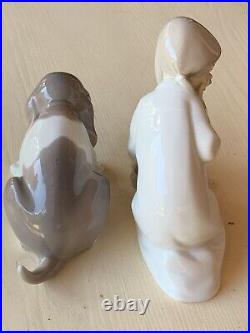 Vintage Lladro Porcelain Figurines Spain Girl With Slippers Sad Dog Retired