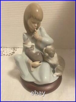 Vintage Lladro Sitting Girl Dog Cat Porcelain Figurine