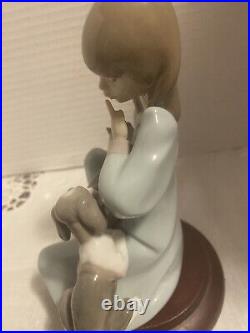 Vintage Lladro Sitting Girl Dog Cat Porcelain Figurine