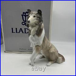 Vintage Lladro Spain Large sitting Rough COLLIE Dog Figurine 6455 Retired withBox