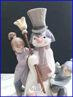 Vintage Lladro The Snowman Boy Girl Playing in Snow with Dog Large Figurine 5713
