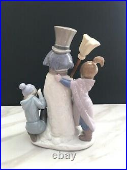 Vintage Lladro The Snowman Boy Girl Playing in Snow with Dog Large Figurine 5713