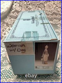 Vintage Lladro Woman With Dog # 4761 withbox Mint Fast Shipper