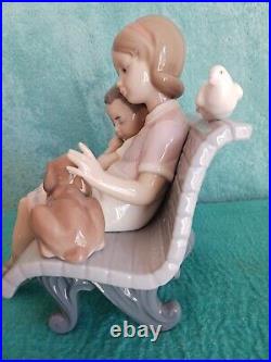 Vintage Lladro bench puppy children #6446 SURROUNDED BY LOVE Dated 1980's