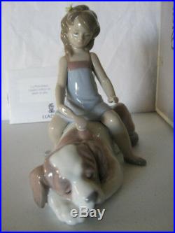 Vintage Lladro collectible Contented Companion -girl brushing dog