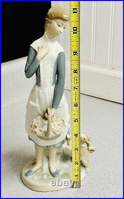 Vintage Rare Nao by Lladro Figurine Girl With Basket's Flowers And Dog 11
