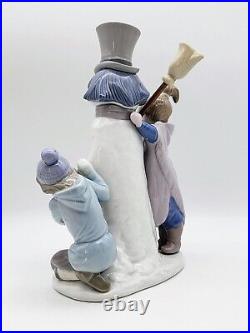 Vintage Retired Lladro 5713 Snowman Boy, Girl & Dog In Snow Porcelain Figurine