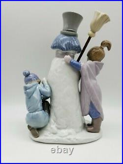 Vintage Retired Lladro 5713 Snowman Boy, Girl & Dog In Snow Porcelain Figurine