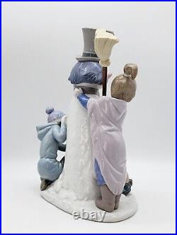 Vintage Retired Lladro 5713 Snowman Boy, Girl & Dog In Snow Porcelain Figurine