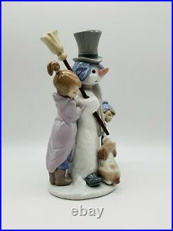 Vintage Retired Lladro 5713 Snowman Boy, Girl & Dog In Snow Porcelain Figurine