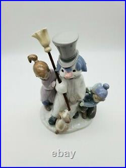 Vintage Retired Lladro 5713 Snowman Boy, Girl & Dog In Snow Porcelain Figurine