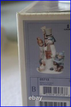 Vintage Retired Lladro 5713 Snowman Boy, Girl & Dog In Snow Porcelain Figurine