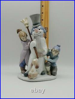 Vintage Retired Lladro 5713 Snowman Boy, Girl & Dog In Snow Porcelain Figurine