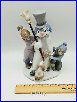 Vintage Retired Lladro 5713 Snowman Boy, Girl & Dog In Snow Porcelain Figurine