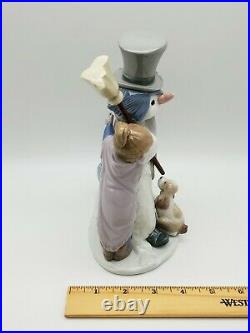 Vintage Retired Lladro 5713 Snowman Boy, Girl & Dog In Snow Porcelain Figurine