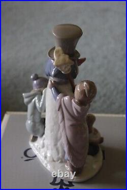 Vintage Retired Lladro 5713 Snowman Boy, Girl & Dog In Snow Porcelain Figurine