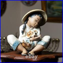 Vintage Young Girl Child Puppy Dog Play Figurine Porcelain by Lladro Spain 1991