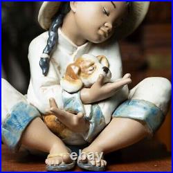 Vintage Young Girl Child Puppy Dog Play Figurine Porcelain by Lladro Spain 1991