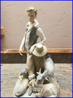 Vintage Zaphir Lladro Porcelain Figurine Shepherd with Dog and Goats