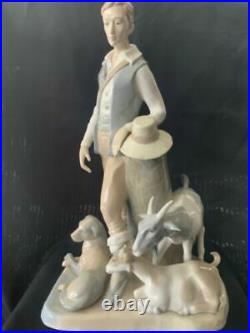 Vintage Zaphir Lladro Porcelain Figurine Shepherd with Dog and Goats