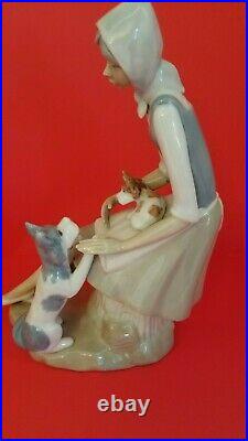 Vintage lladro''seconds'' porcelain figurine girl with dogs 10 1/2'' tall