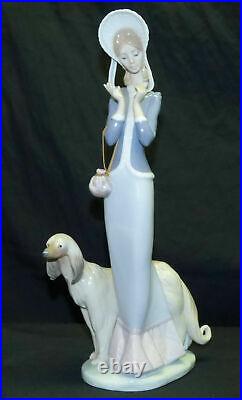 Vtg 13 Lladro Stepping Out Lady Afghan Hound Dog Figurine 1537 by Juan Huerta