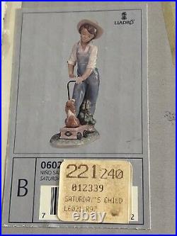 Vtg Lladro Saturday Child #6021 Boy With Wagon Dog Figurine