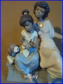 WAS $795 Lladro MEET MY FRIEND African Black Legacy Mom Girl Dogs XRARE MINT