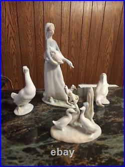 Woman With Goose And Dog Lladro W Extra Geese